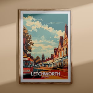 Letchworth-kunstafdruk - Letchworth-poster, Britse muurkunst, Engeland kunst aan de muur decor, Britse reisposter, afdrukken Verenigd Koninkrijk, Engeland stadskunst