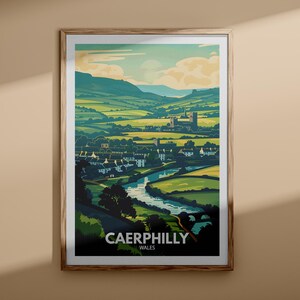 Impresión de Caerphilly - Cartel de Caerphilly, arte de la pared del Reino Unido, decoración de arte de la pared de Gales, cartel de viaje del Reino Unido, impresión del Reino Unido, arte de la ciudad de Gales