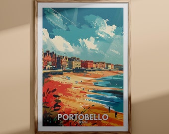 Portobello Beach Print – Portobello Beach poster, Portobello travel poster, Portobello wall art, United Kingdom Beach art, UK natural prints