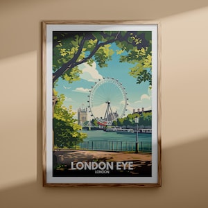 Impression du London Eye - affiche du London Eye, art mural britannique, décoration d'art mural Londres, affiche de voyage à Londres, affiche de voyage en Angleterre