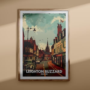 Leighton Buzzard-afdruk - Leighton Buzzard-poster, Britse muurkunst, Britse reisposter, Verenigd Koninkrijk afdrukken, Engeland stadskunst decor