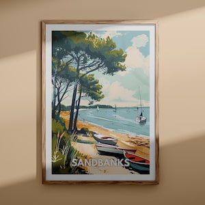 Zandbankenafdruk – Zandbankenposter, Dorset-reisposter, Dorset-muurkunstafdruk, Engelse strandkunst, Britse natuurlijke prints