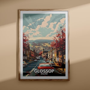 Glossop Print - Glanz Poster, UK Wandkunst, England Wand Kunst Dekor, Britisches Reiseplakat, England Druck, England Stadt Kunst