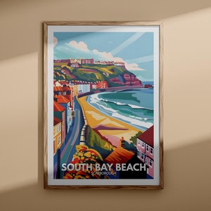 South Bay Beach Print – South Bay Beach poster, Scarborough travel poster, Scarborough wall art Print, England Beach art, UK natural prints