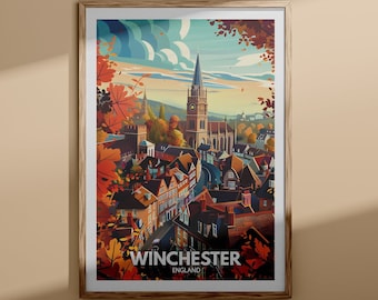 Winchester art print - Winchester travel poster, UK wall art, England decor, British travel poster, United Kingdom print, England city art
