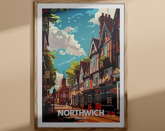 Impression Northwich - affiche Northwich, art mural Royaume-Uni, décoration art mural Angleterre, affiche de voyage britannique, impression Royaume-Uni, art de la ville Angleterre