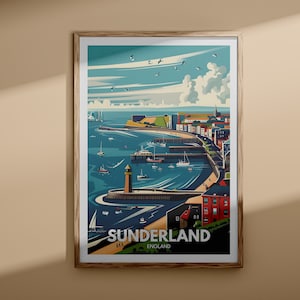 Sunderland-kunstafdruk - Sunderland-poster, kunst aan de muur VK, Engeland kunst aan de muur decor, Britse reisposter, afdrukken Verenigd Koninkrijk, stadskunst Engeland