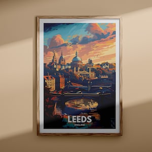 Impresión de viaje de Leeds: póster de pared de Leeds, arte de pared del Reino Unido, decoración de arte de pared de Inglaterra, póster de viaje británico, impresión del Reino Unido, arte de la ciudad de Inglaterra