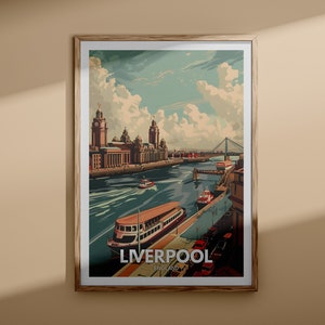 Impresión de Liverpool, Póster de viaje de Liverpool, Arte de pared del Reino Unido, Decoración de arte de pared de Inglaterra, Póster británico, Impresión del Reino Unido, Arte de la ciudad de Inglaterra