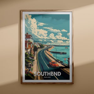 Impresión artística de Southend: Póster de Southampton, Arte de pared del Reino Unido, Decoración de arte de pared de Inglaterra, Póster de viaje británico, Impresión del Reino Unido, Arte de la ciudad de Inglaterra