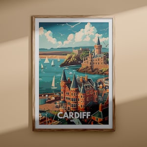 Impresión de Cardiff - Cartel de viaje de Cardiff, arte de la pared del Reino Unido, decoración de arte de la pared de Inglaterra, cartel británico, impresión del Reino Unido, arte de la ciudad de Inglaterra