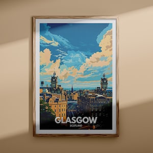 Stampa Glasgow - Poster di viaggio Glasgow, arte murale del Regno Unito, arredamento d'arte murale scozzese, poster britannico, stampa del Regno Unito, arte della città scozzese