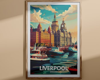 Liverpool art print - Liverpool travel poster, UK wall art, England wall art decor, British poster, United Kingdom print, England city art