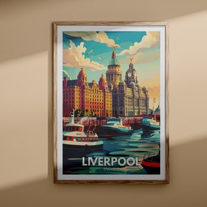 Impressão de arte de Liverpool - pôster de viagem de Liverpool, arte de parede do Reino Unido, decoração de arte de parede da Inglaterra, pôster britânico, impressão do Reino Unido, arte da cidade da Inglaterra