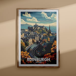 Impresión artística de Edimburgo: póster de la ciudad de Edimburgo, arte mural del Reino Unido, decoración de pared de Escocia, póster de viaje británico, impresión del Reino Unido, ciudad de Escocia