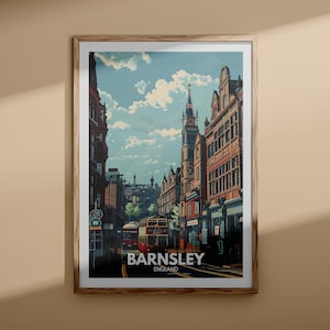 Impresión de Barnsley - Cartel de la ciudad de Barnsley, arte de la pared del Reino Unido, decoración de arte de la pared de Inglaterra, cartel de viaje británico, impresión del Reino Unido, arte de la ciudad de Inglaterra