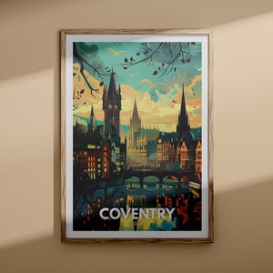 Impresión artística de Coventry: Póster de la ciudad de Coventry, Arte de pared de viaje del Reino Unido, Muro de Inglaterra, Póster de viaje británico, Impresión del Reino Unido, Arte de la ciudad de Inglaterra