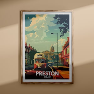 Impresión de Preston: Póster de viaje de Preston, Arte de pared del Reino Unido, Decoración de arte de pared de Inglaterra, Póster británico, Impresión del Reino Unido, Arte de la ciudad de Inglaterra