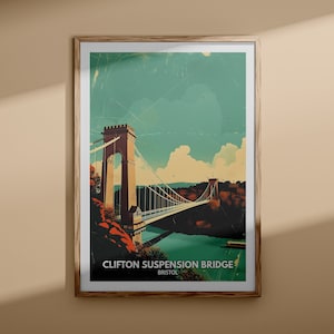 Clifton Suspension Bridge print - Clifton Suspension Bridge city poster, UK wall art, Bristol wall art decor, Bristol travel poster
