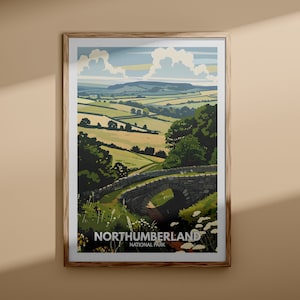 Cartel de viaje del Parque Nacional de Northumberland, impresión de Northumberland, arte de la pared del Parque Nacional de Inglaterra, impresión de la naturaleza del Reino Unido, Parques Nacionales Británicos