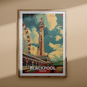 Impresión de Blackpool - Cartel de Blackpool, arte de la pared del Reino Unido, decoración de arte de la pared de Inglaterra, cartel de viaje británico, impresión del Reino Unido, arte de la ciudad de Inglaterra