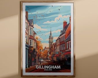 Gillingham print - Gillingham poster, UK wall art, England wall art decor, British travel poster, United Kingdom print, England city art