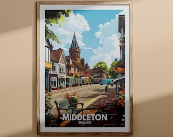 Stampa Middleton - Poster Middleton, arte murale del Regno Unito, arredamento d'arte murale inglese, poster di viaggio britannico, stampa del Regno Unito, arte della città inglese