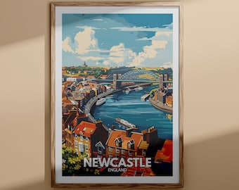 Newcastle print - Newcastle poster, UK wall art, England wall art decor, British travel poster, United Kingdom print, England city art