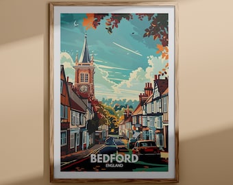 Stampa Bedford - Poster Bedford, arte murale del Regno Unito, arredamento d'arte murale inglese, poster di viaggio britannico, stampa del Regno Unito, arte della città inglese