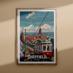 Impresión artística de Sheffield: Póster de viaje de Sheffield, Arte de pared del Reino Unido, Decoración de arte de pared de Inglaterra, Póster británico, Impresión del Reino Unido, Arte de la ciudad de Inglaterra