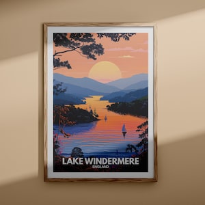 Lake Windermere print, Lake Windermere poster, England lake travel poster, lake wall decor, United Kingdom lake art, England nature poster