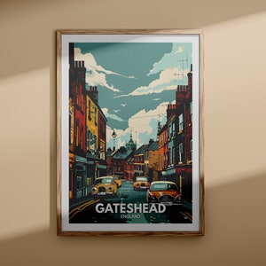 Impresión de Gateshead - Cartel de Gateshead, arte de la pared del Reino Unido, decoración de arte de la pared de Inglaterra, cartel de viaje británico, impresión del Reino Unido, arte de la ciudad de Inglaterra