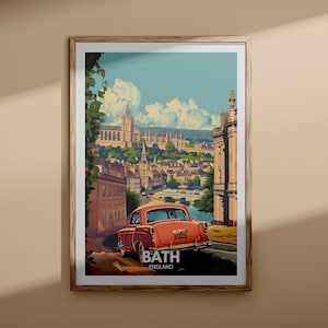 Impresión artística de Bath: póster de la ciudad de Bath, arte mural del Reino Unido, decoración de pared de Inglaterra, póster de viaje británico, impresión del Reino Unido, arte urbano de Inglaterra