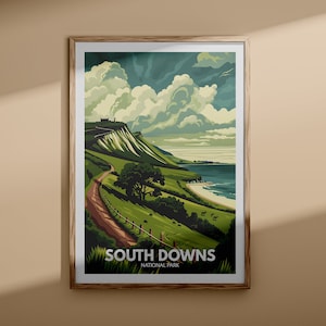 Cartel de viaje del Parque Nacional South Downs, impresión de South Downs, arte de la pared del parque nacional de Inglaterra, impresión de la naturaleza del Reino Unido, parques nacionales británicos