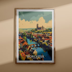 Stampa artistica di Worcester - Poster della città di Worcester, arte murale del Regno Unito, decorazione murale dell'Inghilterra, poster di viaggio britannico, stampa del Regno Unito, arte della città dell'Inghilterra