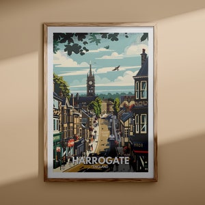 Impresión de arte de Harrogate - Cartel de la ciudad de Harrogate, arte de la pared del Reino Unido, decoración de la pared de Inglaterra, cartel de viaje británico, impresión del Reino Unido, arte de la ciudad de Inglaterra
