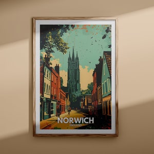 Norwich Kunstdruck - Norwich Stadt Poster, UK Wandkunst, England Wand Kunst Dekor, britisches Reiseplakat, Vereinigtes Königreich Druck, England Stadtkunst