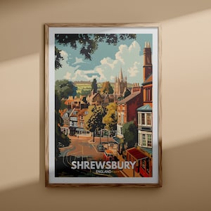 Impresión de Shrewsbury - Póster de Shrewsbury, arte mural del Reino Unido, decoración de pared de Inglaterra, póster de viaje británico, impresión del Reino Unido, arte urbano de Inglaterra