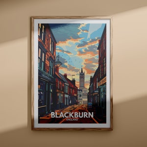 Impresión de arte de Blackburn - Cartel de Blackburn, arte de la pared del Reino Unido, decoración de arte de la pared de Inglaterra, cartel de viaje británico, impresión del Reino Unido, arte de la ciudad de Inglaterra