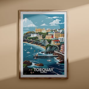 Torquay Poster - Torquay Poster, UK Wandkunst, England Wand Kunst Dekor, britisches Reiseplakat, Vereinigtes Königreich Druck, England Stadtkunst