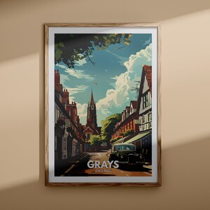 Grays print - Grays poster, sztuka ścienna UK, dekoracja ścienna England, brytyjski plakat podróżniczy, wydruk United Kingdom, sztuka miejska England