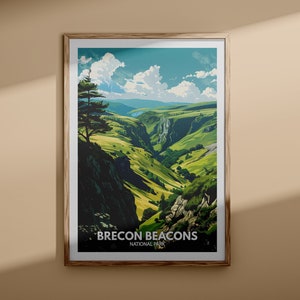 Póster de viaje del Parque Nacional de Brecon Beacons, impresión de Brecon Beacons, arte mural del parque nacional de Gales, impresión de naturaleza del Reino Unido, parques nacionales británicos