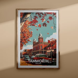 Tamworth-afdruk - Tamworth-poster, kunst aan de muur VK, Engeland kunst aan de muur decor, Britse reisposter, afdrukken Verenigd Koninkrijk, Engeland stadskunst