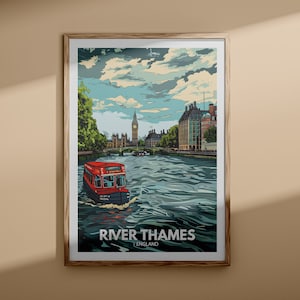 River Thames print, River Thames poster, England river travel poster, river wall art decor, United Kingdom river art, England nature poster