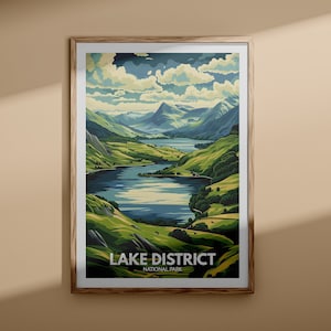 Lake District National Park travel poster, Lake District print, England National park wall art, UK nature print, British National Parks