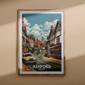 Impresión de Ashford - Cartel de Ashford, arte de la pared del Reino Unido, decoración de arte de la pared de Inglaterra, cartel de viaje británico, impresión del Reino Unido, arte de la ciudad de Inglaterra