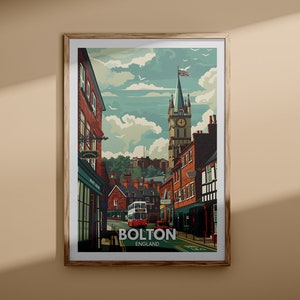 Bolton print - Bolton-poster, kunst aan de muur VK, Engeland kunst aan de muur decor, Britse reisposter, afdrukken Verenigd Koninkrijk, Engeland stadskunst
