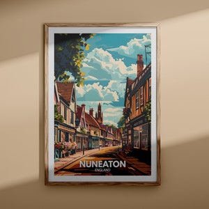 Wydruk Nuneaton - plakat Nuneaton, sztuka ścienna w Wielkiej Brytanii, dekoracja ścienna w Anglii, plakat z podróży po Wielkiej Brytanii, wydruk w Wielkiej Brytanii, sztuka miejska w Anglii