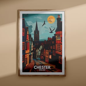 Chester art print - Chester city poster, UK wall art, England wall art decor, British travel poster, United Kingdom print, England city art
