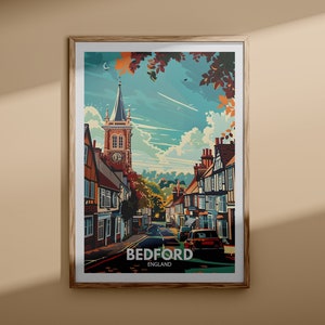 Bedford print - Bedford poster, UK wall art, England wall art decor, British travel poster, United Kingdom print, England city art